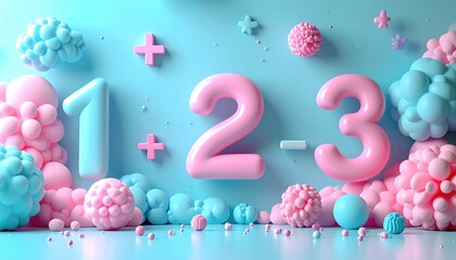 Pastel Numbers 1, 2, 3 with Playful Decorations.