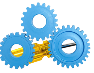 Interlocked blue/gold gears mechanism