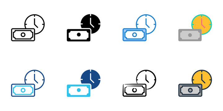 Credit Terms icons set multiple style collection. Editable stroke 
