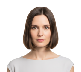 Portrait of young woman with stylish haircut in space isolated on transparent background