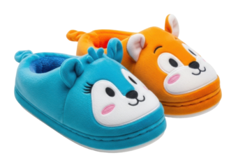Cute animal slippers for kids cozy home fun footwear soft colors isolated on transparent background