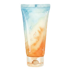 Watercolor Sunscreen Bottle Vector Illustration Sun Protection Cosmetic Isolated on White