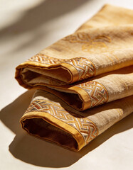 Traditional Fabric Folded Neatly with Soft Natural Light Highlights, Minimal Cultural Composition, Premium Editorial Background Showcasing Authentic Texture and Heritage Aesthetic