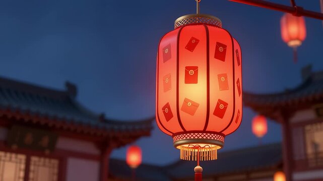 Red lantern with red envelope patterns for Spring Festival
