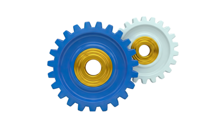 Interlocking Blue and White Gears with Gold Centers