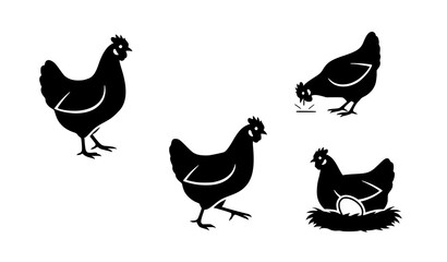 Fototapeta premium Chicken Icon Vector Set Silhouette Style for Web, Print, and Education