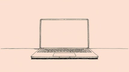 Creative workspace on a table with an open laptop and blank screen set against a soft background Generative AI