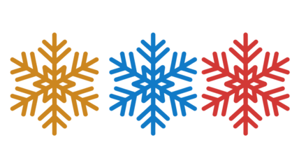 Vibrant colorful snowflakes isolated on transparent background