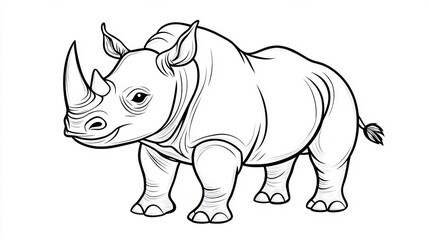 Obraz premium Black and white illustration of a rhinoceros. Possible use Educational materials, coloring book, children's book
