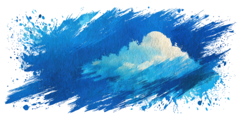 Watercolor painting of fluffy white cloud in a blue sky