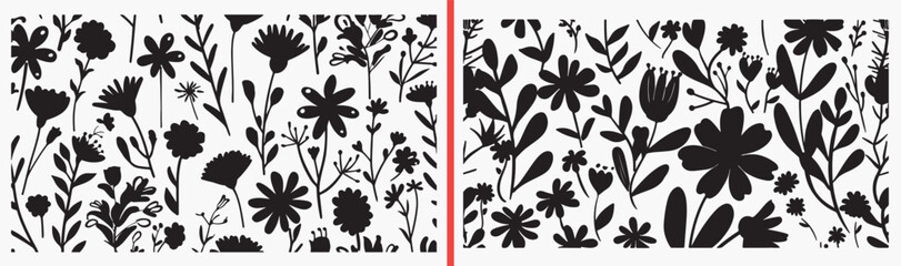 Wildflower Botanical Nature Pattern Collection Art, Hand Drawn Floral Leaf Sketch Design Vector, Simple Plant Branch Doodle Clipart Bundle Art, Decorative Natural Element Graphics Stock Set Art, Elega