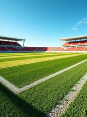 Vast, manicured pitch ready for a match Clean lines and open space,  rectangle,  wide