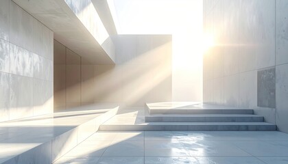 Obraz premium Sunlight shining in a tiled hallway