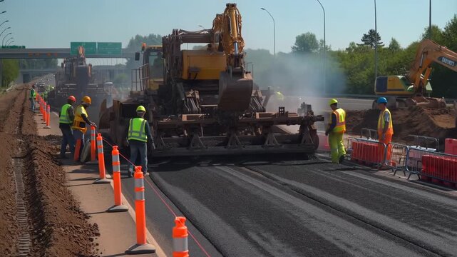 Asphalt Paving in Action: Highway Construction & Heavy Machinery