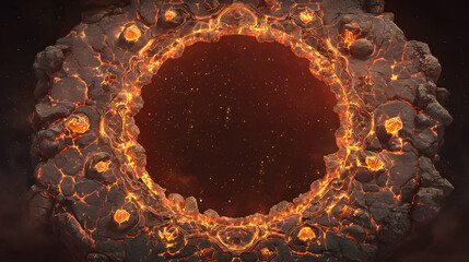 Fire portal style background with blazing flames and molten energy framing centered copy space