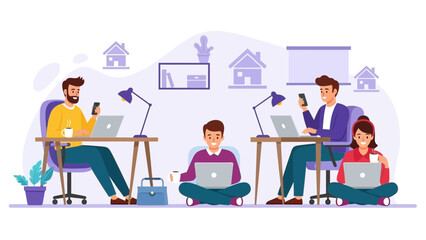 Diverse people working remotely from home with laptops and phones