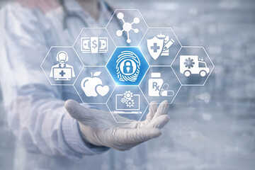 AI generated secure digital healthcare system with biometric fingerprint authentication protecting patient records emr ehr platforms and connected medical services