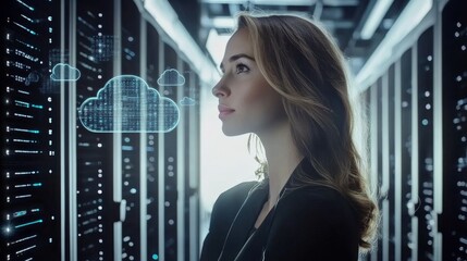 Innovative technology showcase futuristic server room cloud computing digital transformation high-tech environment inspirational viewpoint