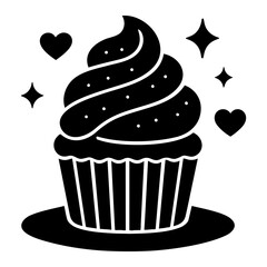 Cupcake Icon with Hearts &ndash; Sweet Dessert and Bakery Silhouette Illustration