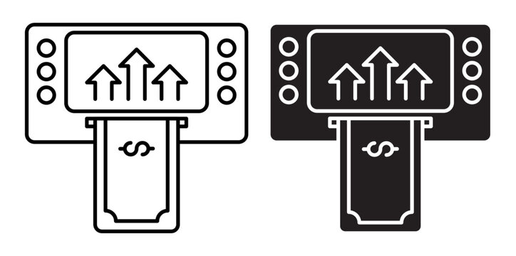 Linear icon. Replenishing a bank account through a bill acceptor at a street bank terminal. Simple vector isolated on white background