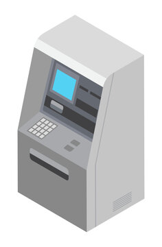 Isometric dollar cash is acceptor , street bank terminal. Isolated cartoon vector on white background top view