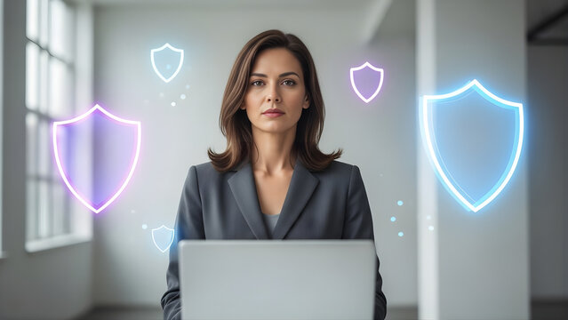 Digital shield and data privacy visualization in a modern business environment