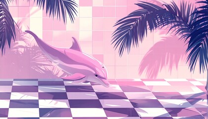 Vaporwave Dolphin Dream - A Retro-Futuristic Aquatic Fantasy in Pink and Purple.