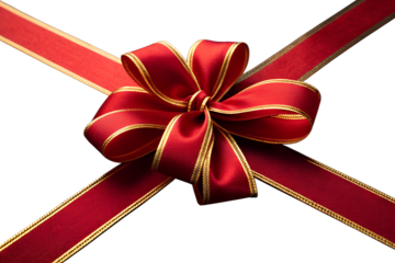 Decorative Red Ribbon Bow with Crossed Wrap Isolated