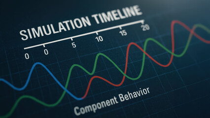 Next gen engineering solution simulation digital twin predictive performance chart plotting component behavior over timeline with layered waveform