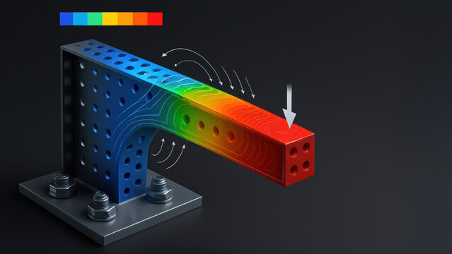 Next gen engineering solution simulation digital twin beam load with stress contour and flow lines conveying structural analysis and focused