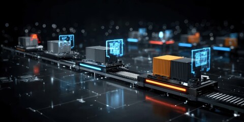 Fototapeta premium A calm industrial flow where scan informs operation and logistic movement as management stabilizes the system handling stock and shipping