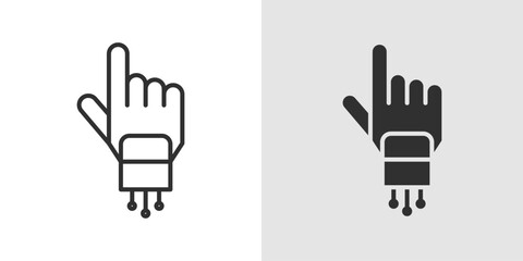 Obraz premium Robot Hand Icon representing artificial intelligence, automation, and human machine interaction.