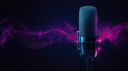 Dynamic audio capture modern microphone with radiant sound wave technology in a studio environment