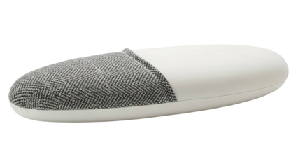 Single comfy slipper with grey herringbone pattern white textile, cut out, stock png, isolated on transparent background