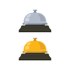 Fototapeta premium Shiny silver metal service bell on a white background for hotel reception desk assistance and concierge call service
