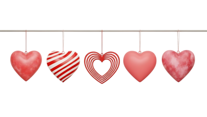 Five Hanging Hearts Decorations