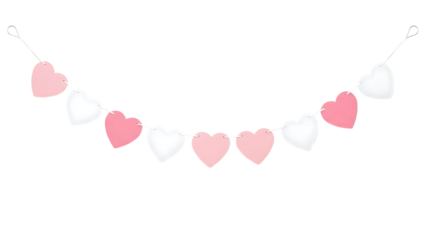 Pink and White Heart Garland on Checkered Background