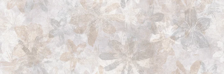 Cement texture with seamless flowers pattern. Wallpaper, textile or ceramic design.   © Vidal