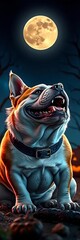 Bulldog as a werewolf, howling at the moon on Halloween night,  autumn, halloween