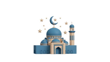 Blue mosque illustration with crescent moon and stars