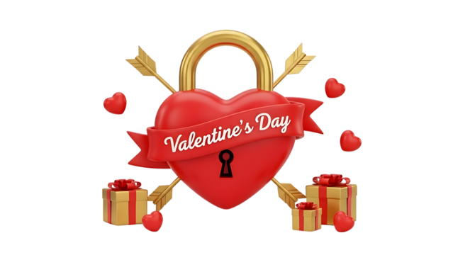 Red heart lock with arrows and gifts for Valentine's Day - Powered by Adobe