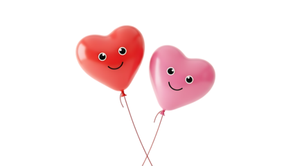 Two Heart-Shaped Balloons with Faces