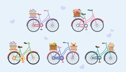Flat bicycle with flower collection illustration