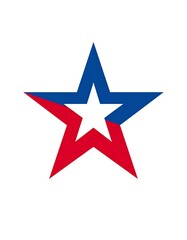 Obraz premium Five-pointed star is divided red and blue, white star cut-out in the middle. Isolated on white