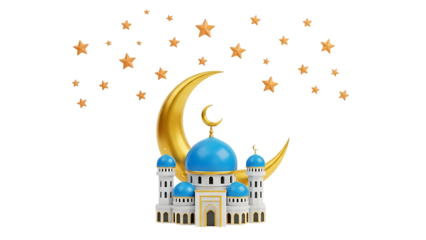 Blue Mosque with Crescent Moon and Stars