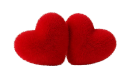 Two Red Furry Hearts on Checkered Background