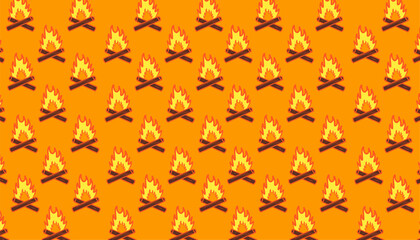 Orange Campfire Vector Seamless Pattern for Outdoor Activities