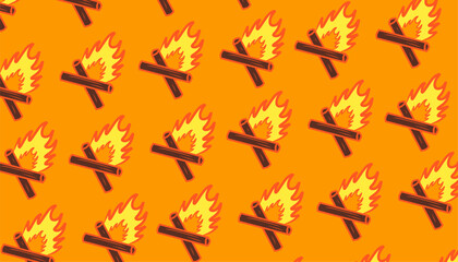 Orange Campfire Vector Seamless Pattern for Outdoor Activities