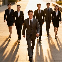 Obraz premium group of business people walking in the city