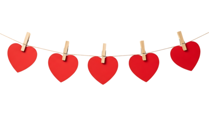Red Hearts Hanging on Clothespins